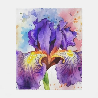 Lila Iris in Wasserfarbe Fleecedecke