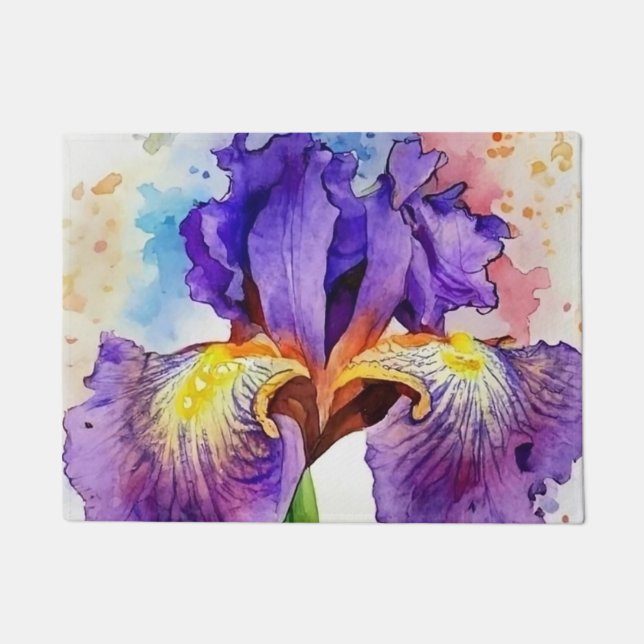 Lila Iris in Wasserfarbe Fußmatte (Vorderseite)
