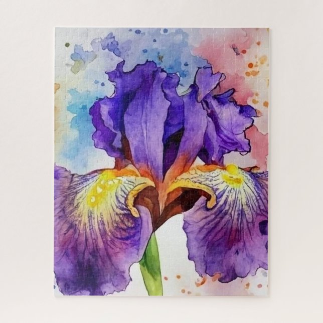 Lila Iris in Wasserfarbe Puzzle (Vertikal)