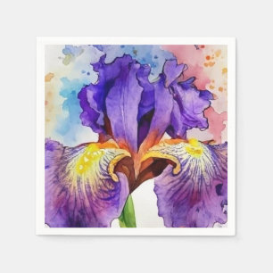 Lila Iris in Wasserfarbe Serviette