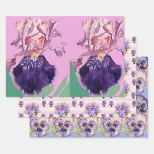 Lila Iris Iris Blume Aquarellmalerei Geschenkpapier Set
