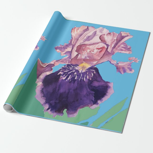 Lila Iris irises Blume Watercolor Wrapping Wrappin Geschenkpapier (Ungerollt)