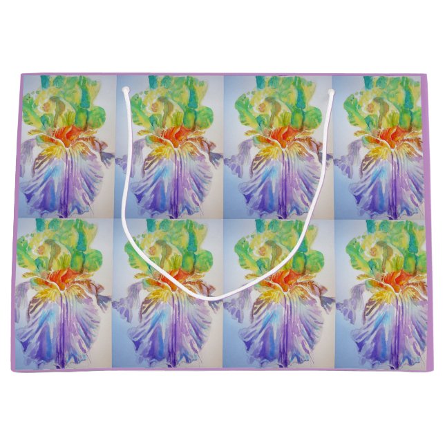 Lila Iris Irises Blumenbeutel Große Geschenktüte (Vorderseite)