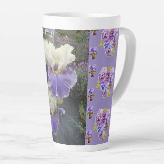 Lila Iris Irises Blumengarten Latte Tasse (Rechte Ecke)