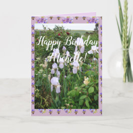 Lila Iris irises Garden Happy Birthday Name Card Karte