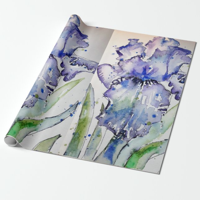 Lila Iris löst Blume Watercolor Wrapping Geschenkpapier (Ungerollt)