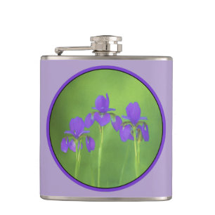 Lila Iris-Malerei - Original Blume Kunst Flachmann