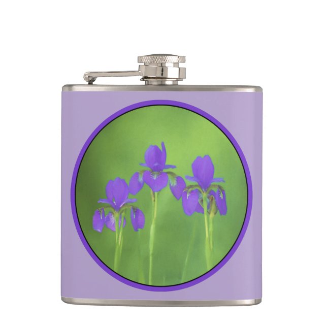 Lila Iris-Malerei - Original Blume Kunst Flachmann (Vorderseite)