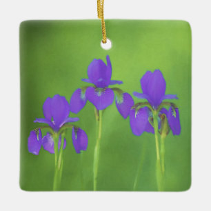 Lila Iris-Malerei - Original Blume Kunst Keramikornament