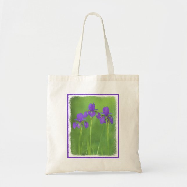 Lila Iris-Malerei - Original Blume Kunst Tragetasche (Vorne)