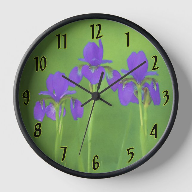 Lila Iris-Malerei - Original Blume Kunst Uhr (Vorderseite)