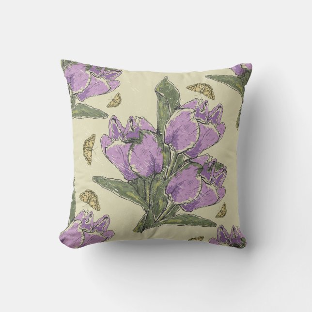 Lila Iris & Monarch Butterfly Kissen (Vorderseite)