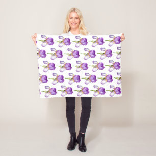 Lila Iris Muster ~ Chic Floral Fleece Blanken