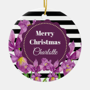 Lila Iris-Muster für Schwarz-weiße Streifen Keramik Ornament
