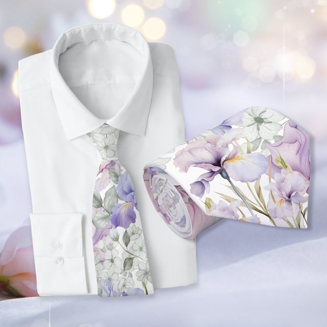 Lila Iris Romantic Floral Wedding Trauzeugen Krawatte (Purple Iris Romantic Floral Wedding Groomsmen Neck Tie)