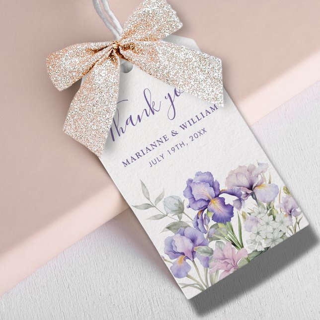 Lila Iris Romantische Gastgeschenk Hochzeit Geschenkanhänger (Purple Iris Romantic Floral Wedding Favor Gift Tags)