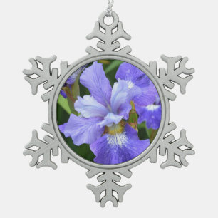 Lila Iris Schneeflocken Zinn-Ornament