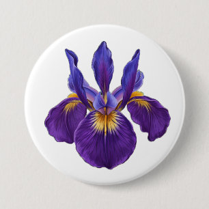 lila Iris, Schwertlilie, Wasserfarben-Blume Button