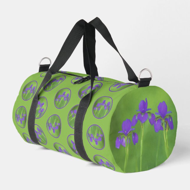 Lila Iris Trio Malerei Original Blume Kunst Duffle Bag (Linke Seite)