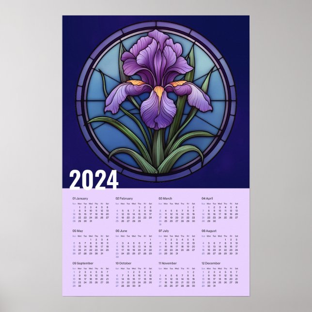 Lila Iris-Wall-Kalender Poster (Vorne)