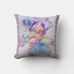 Lila Iris Wasserfarben Bläserei Kissen