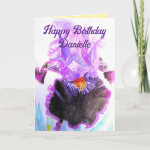 Lila Iris-Wasserfarben-Blume Florale Geburtstag Karte
