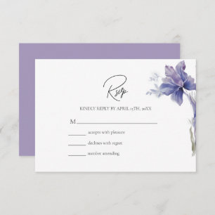 Lila Iris Watercolor-Hochzeit RSVP Karte