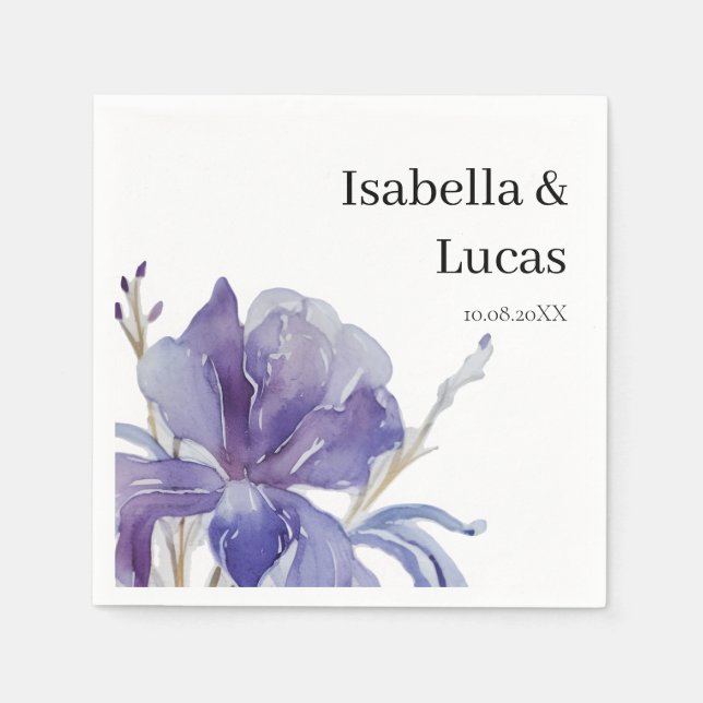 Lila Iris Watercolor-Hochzeit Serviette (Vorderseite)