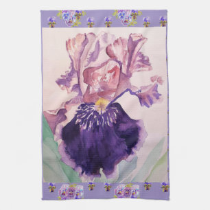Lila Iris Watercolor Lavender Floral Blume Geschirrtuch