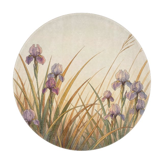 Lila-Iris-Wiese Goldenes Gras Landschaft  Schneidebrett (Vorderseite)