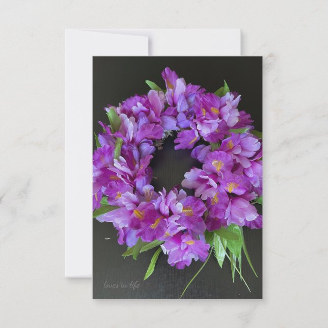 Lila Iris Wreath Mitteilungskarte (Vorderseite)