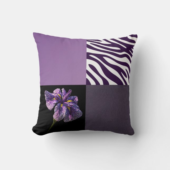 Lila Iris Zebra Stripe farbige Textur Kissen (Vorderseite)