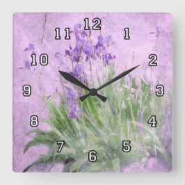 Lila Irisfarbe - Quadratische Wanduhr