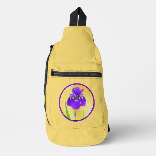 Lila Irisgemälde Original Blume Kunst Crossbody Bag (Vorderseite)