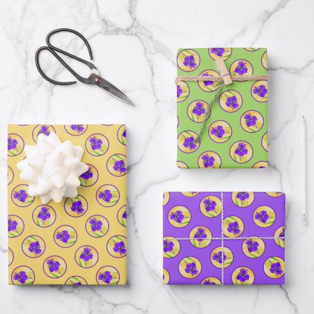 Lila Irisgemälde Original Blume Kunst Geschenkpapier Set (Vorderseite)