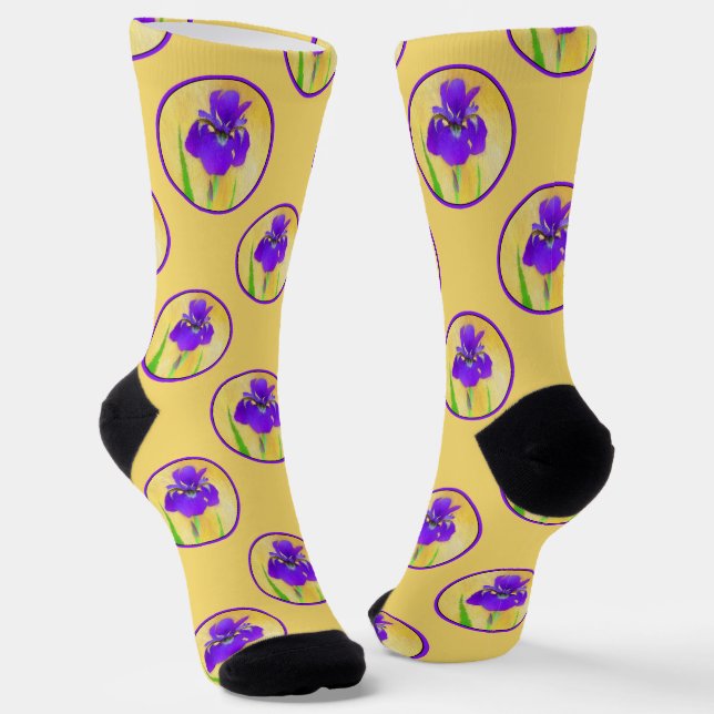 Lila Irisgemälde Original Blume Kunst Socken (Gewinkelt)