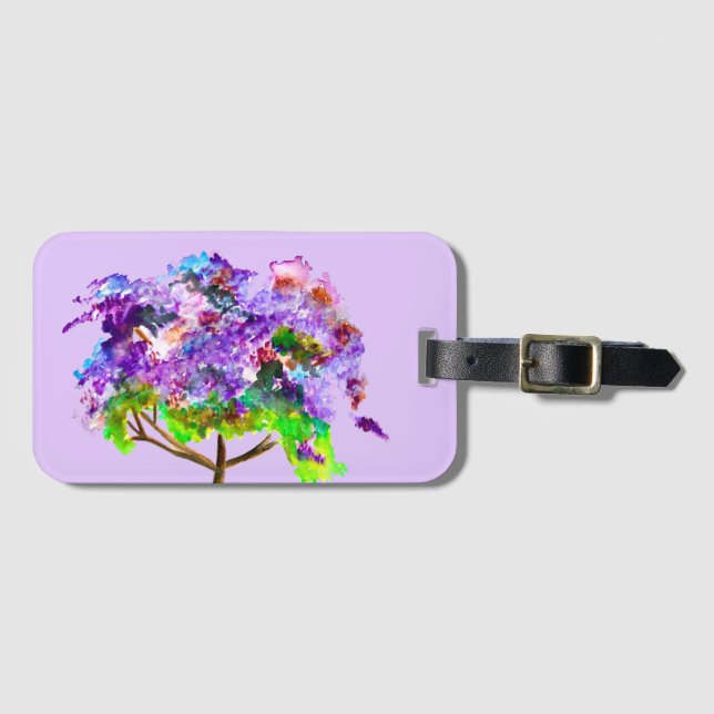 Lila Jacaranda-Baum Aquarellmalerei Gepäckanhänger (Vorderseite (Horizontal))