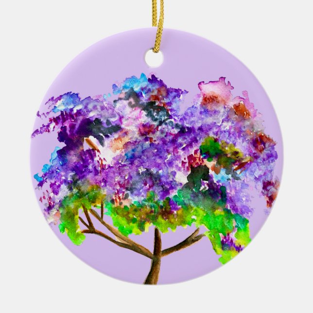 Lila Jacaranda-Baum Aquarellmalerei Keramik Ornament (Vorne)