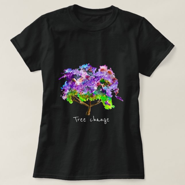 Lila Jacaranda-Baum Aquarellmalerei T-Shirt (Design vorne)
