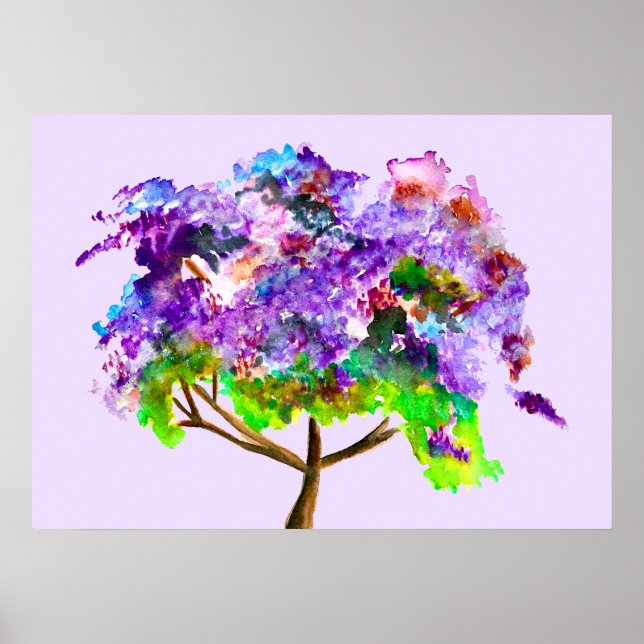 Lila Jacaranda-Baum Wasserfarben Poster (Vorne)