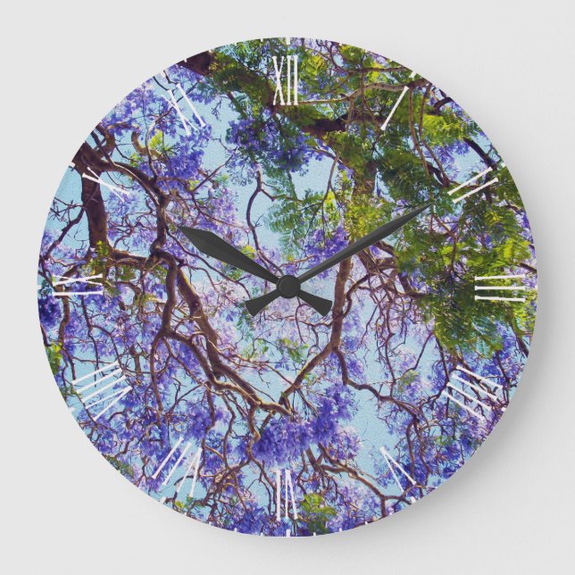 Lila Jacaranda Bäume Ölfarbe, große Wand Uhr (Vorderseite)