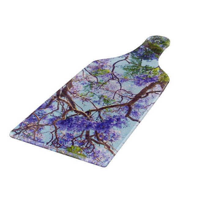 Lila Jacaranda Tree Oil Painting, Schneidebrett (Ecke)