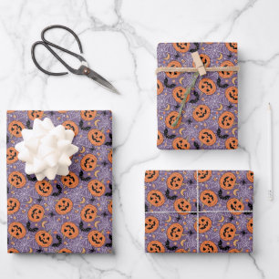 Lila Jack-O-Lantern Halloween-Muster Geschenkpapier Set