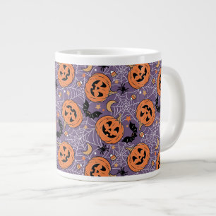 Lila Jack-O-Lantern Halloween-Muster Jumbo-Tasse