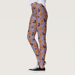 Lila Jack-O-Lantern Halloween-Muster Leggings