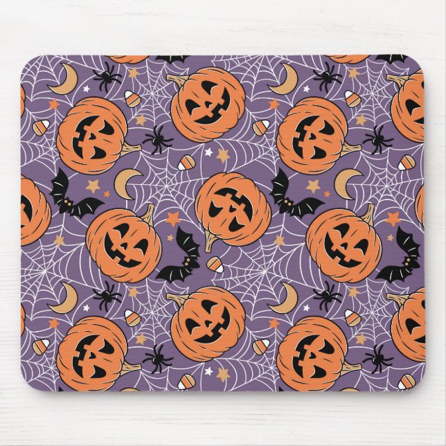 Lila Jack-O-Lantern Halloween-Muster Mousepad (Vorne)
