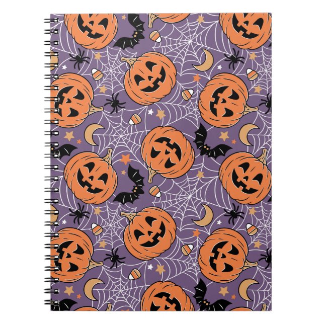 Lila Jack-O-Lantern Halloween-Muster Notizblock (Vorderseite)