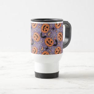 Lila Jack-O-Lantern Halloween-Muster Reisebecher