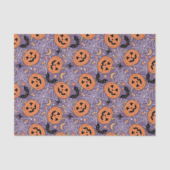 Lila Jack-O-Lantern Halloween-Muster Seidenpapier (Vorderseite)