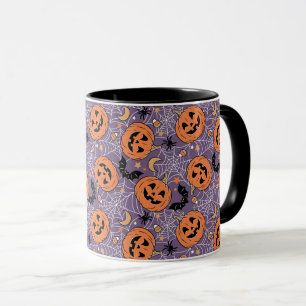 Lila Jack-O-Lantern Halloween-Muster Tasse